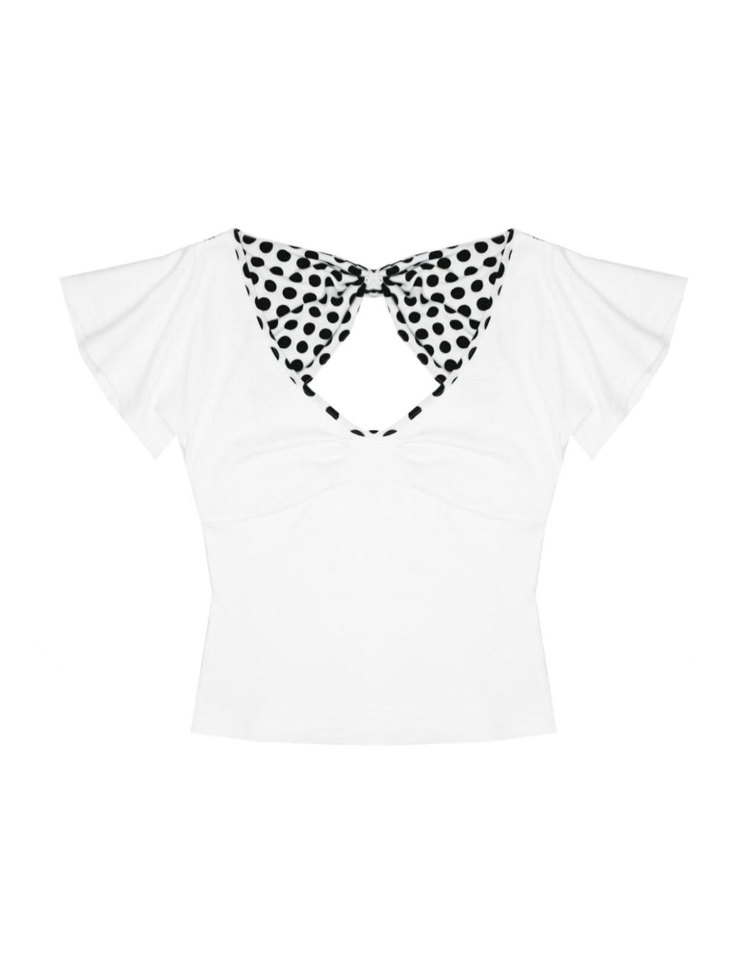 Bow Detail Slim V-neck Cotton Polka Dot Commuter Women Basic Crop Tops