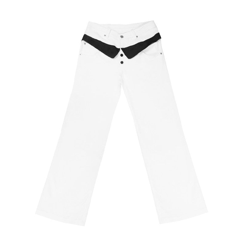Light Stretch Casual Dual Waist Natural Waist Unisex Black White Straight Pants