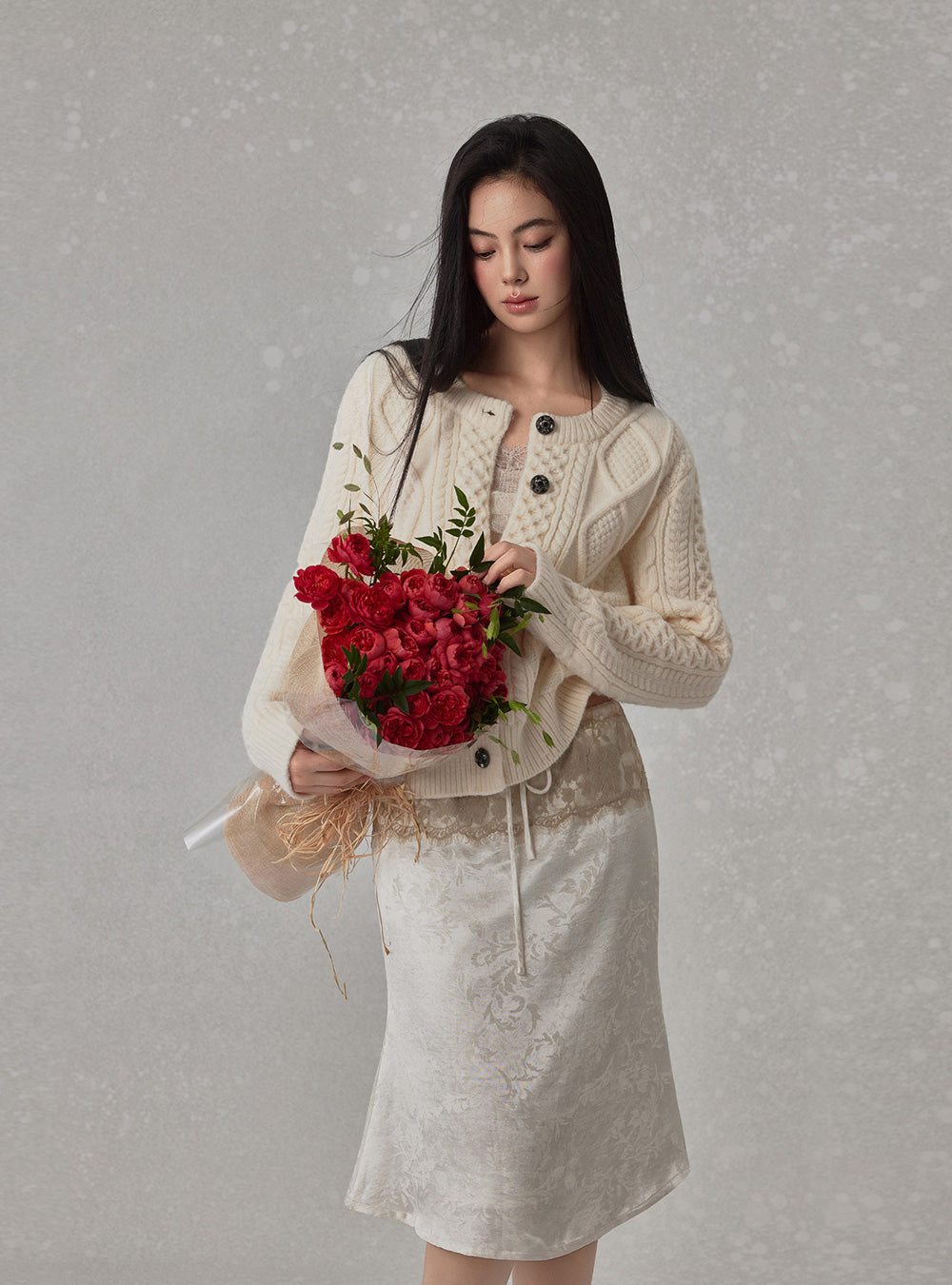 Ivory Cable Button Cardigan