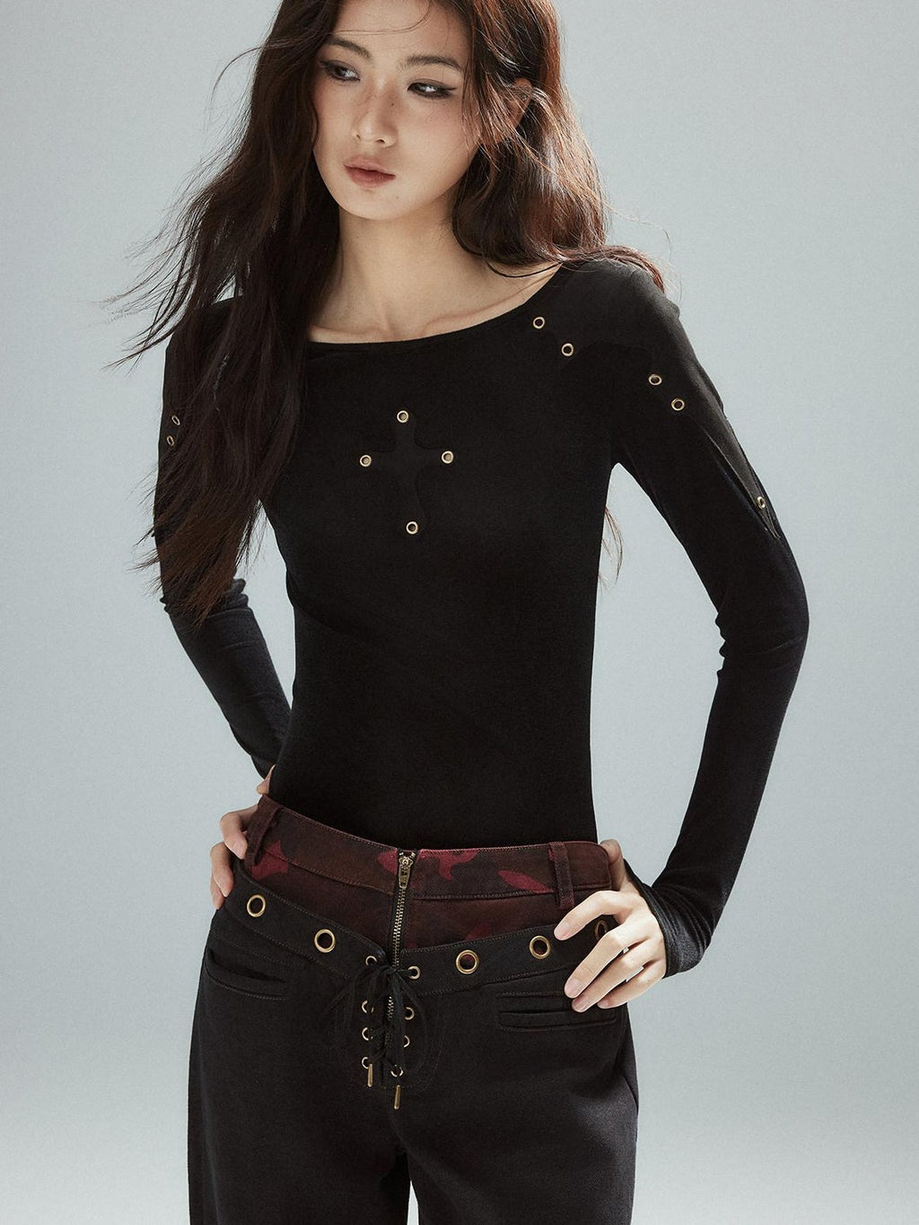 Pure Cotton Patchwork Low Waist Street Zipper Women Colorblock Straight Pants