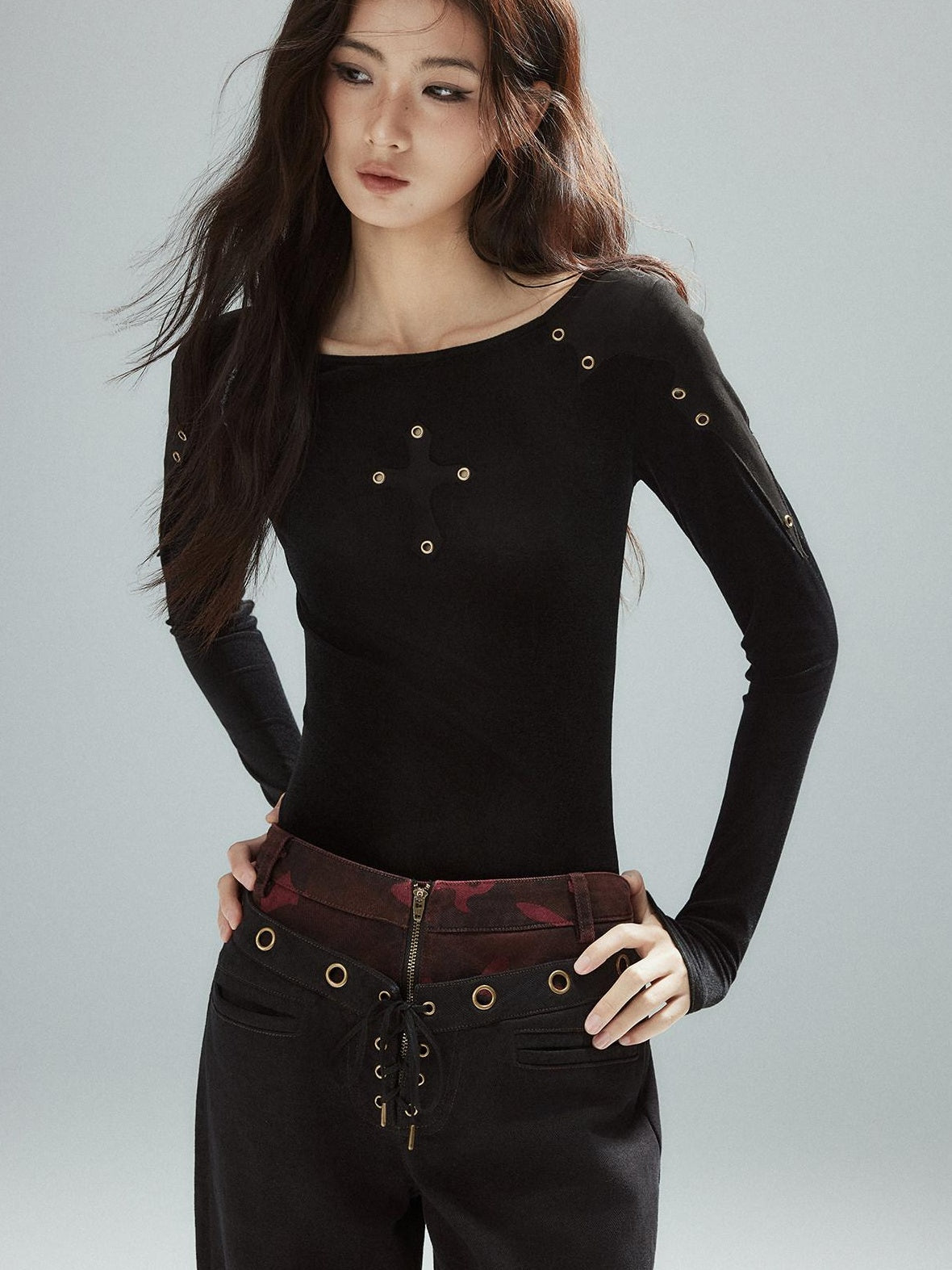 Pure Cotton Patchwork Low Waist Street Zipper Women Colorblock Straight Pants