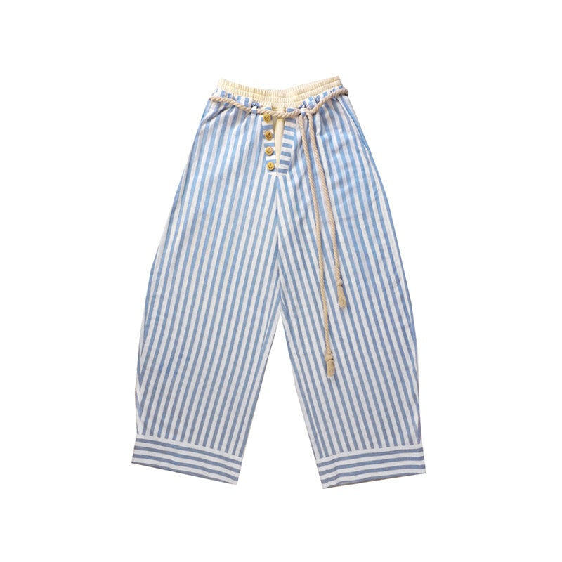 Comfort Commuter Striped Pocket Natural Waist Cotton Blend Girls Wide Leg Pants