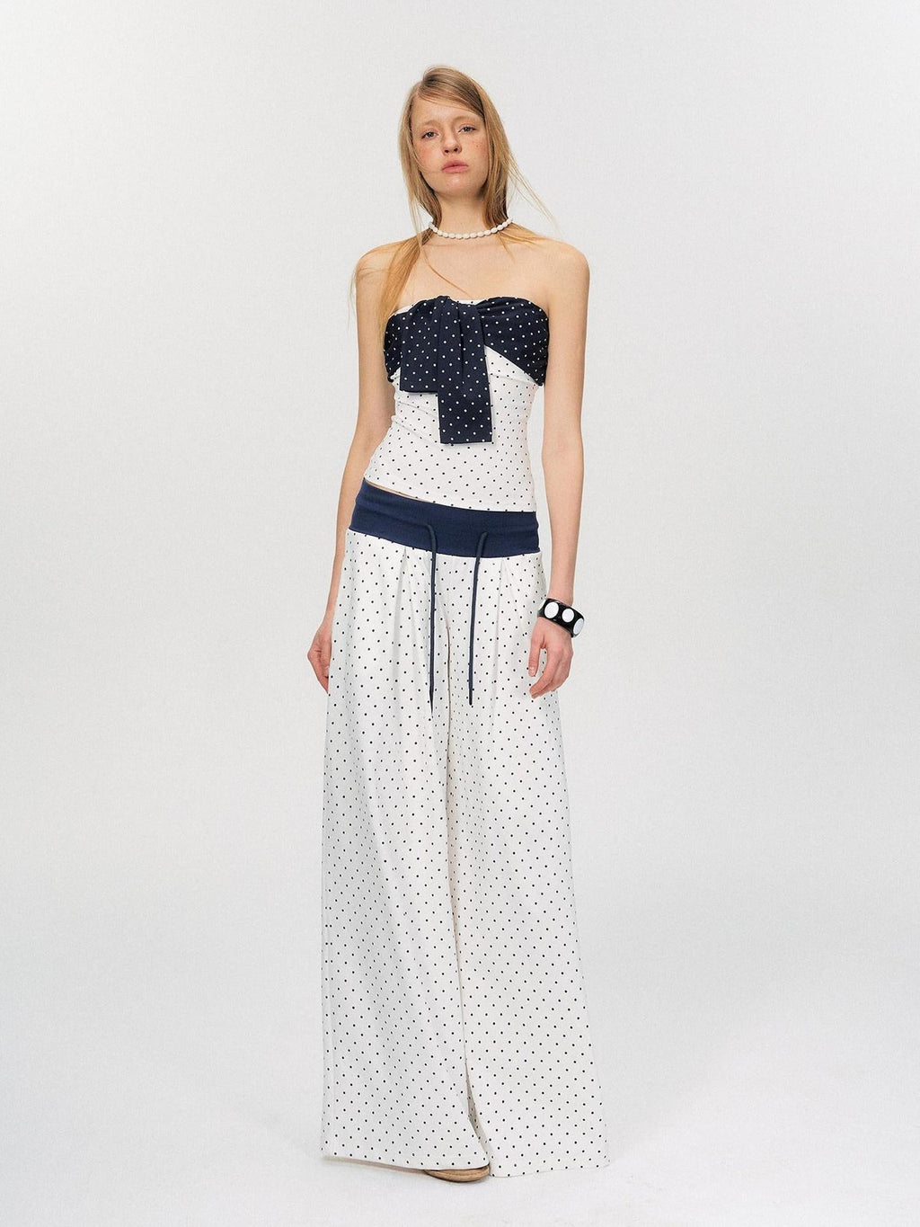 Polka Dot Cotton Two Piece Colorblock Sexy High Waist Pants Tube Tops