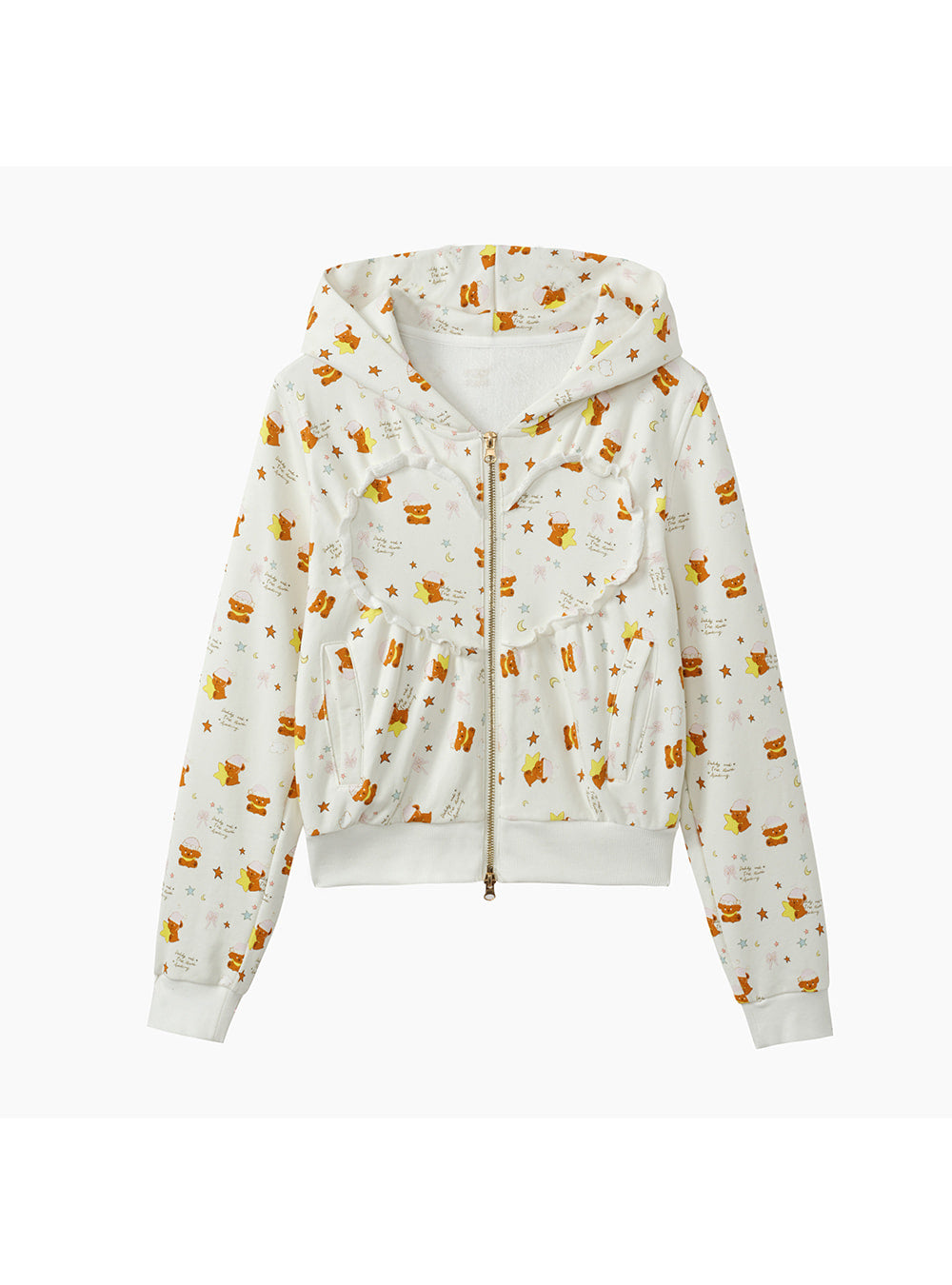 Mini Bear Print Zip-Up Hoodie