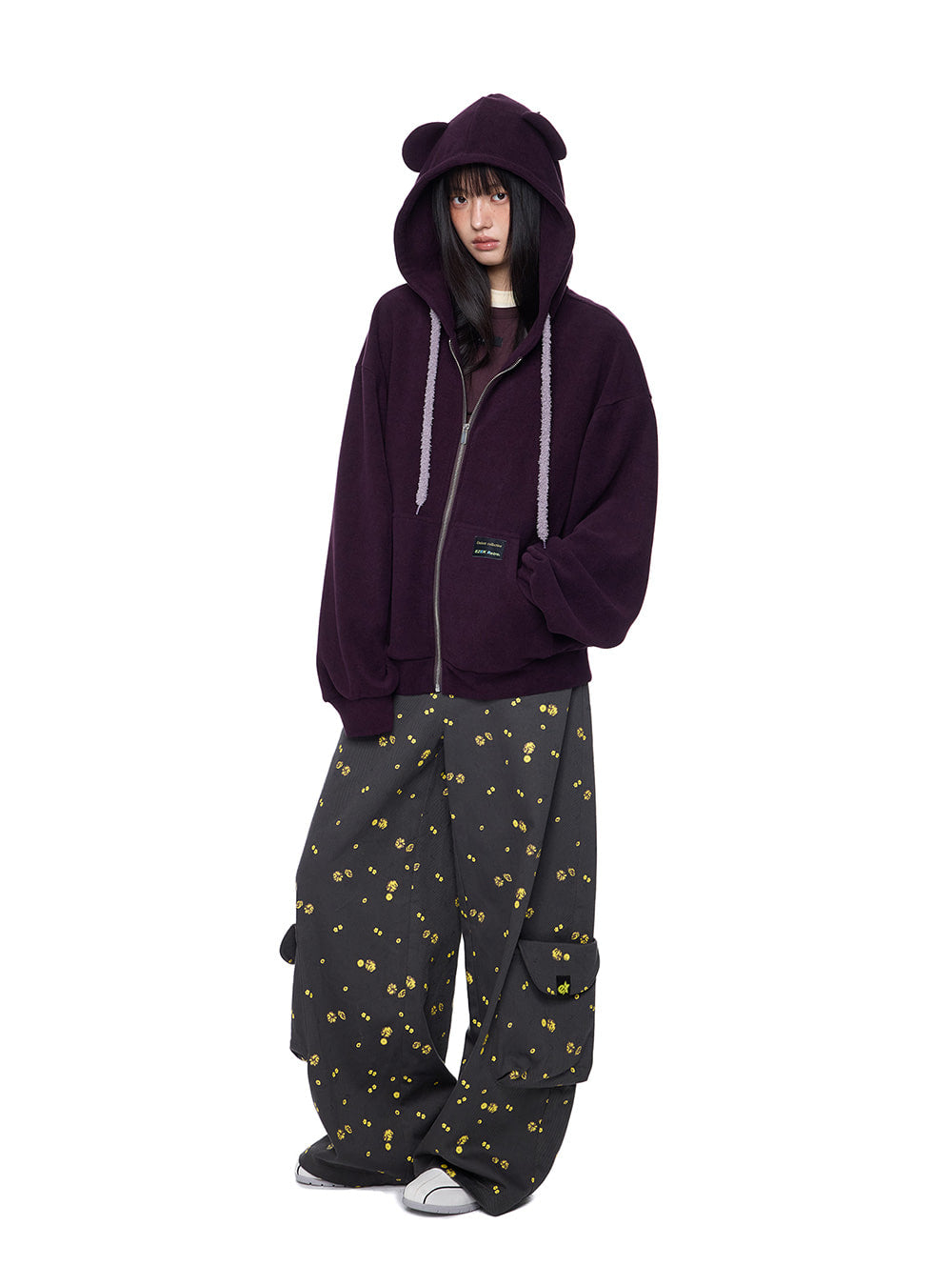 Cute Bear Ear Drawstring Hooded Zip-Up (2color)
