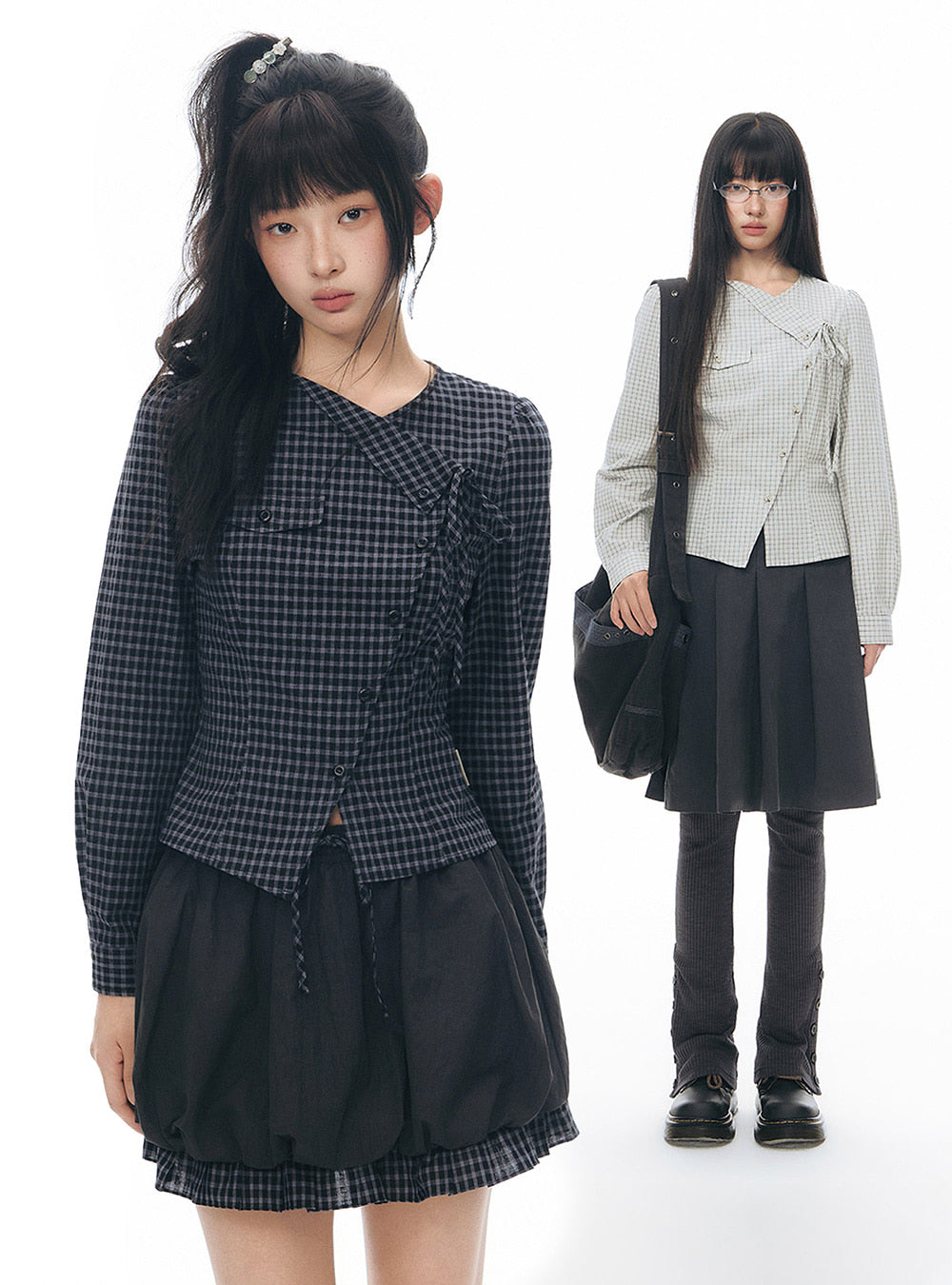 Asy Plaid Shirt& Skirt (2color)