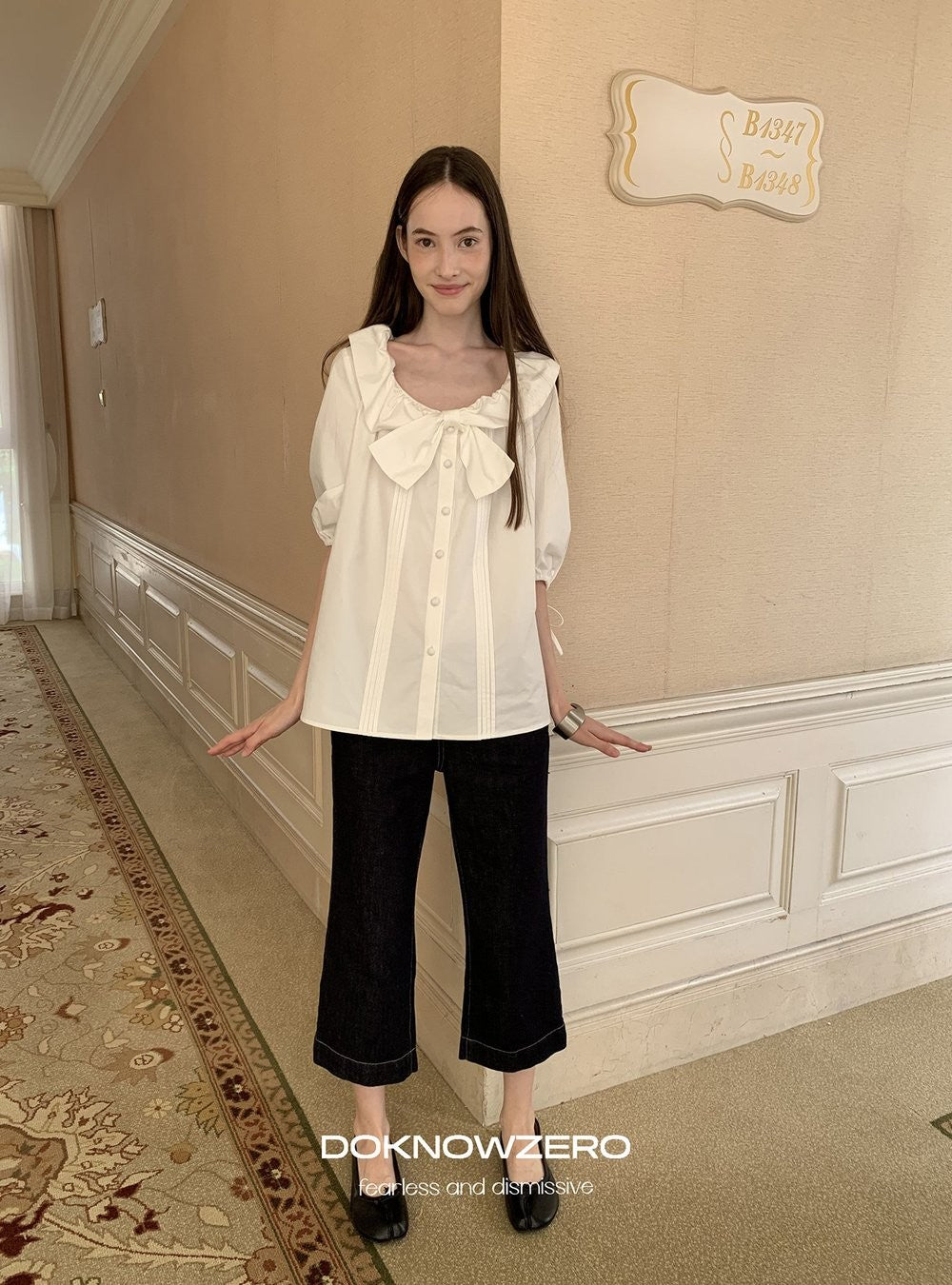 Bow Tie Pintuck Shirt (2color)