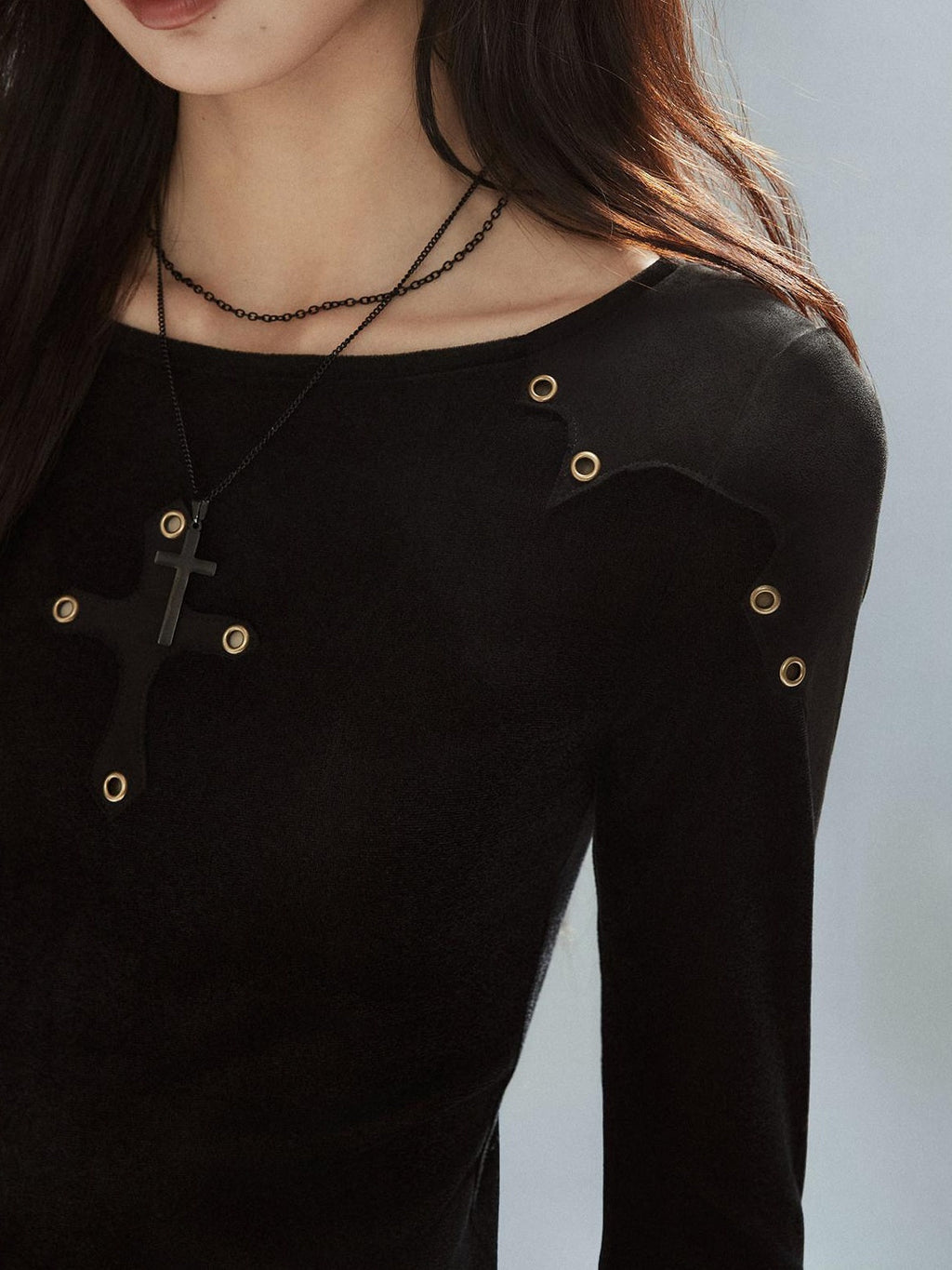 Slim Fit Patchwork Casual Crewneck Black Stretch Young Women Long Sleeve T-Shirts
