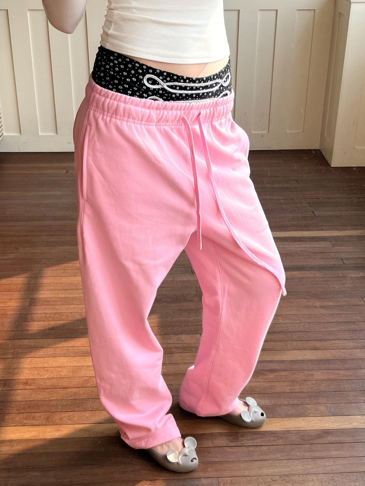 100 Percent Cotton Soft Comfort Casual Natural Waist Unisex Pink Straight Pants