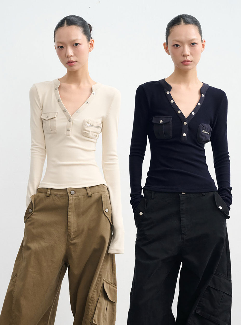 Slim V-Neck Base Top (2color)