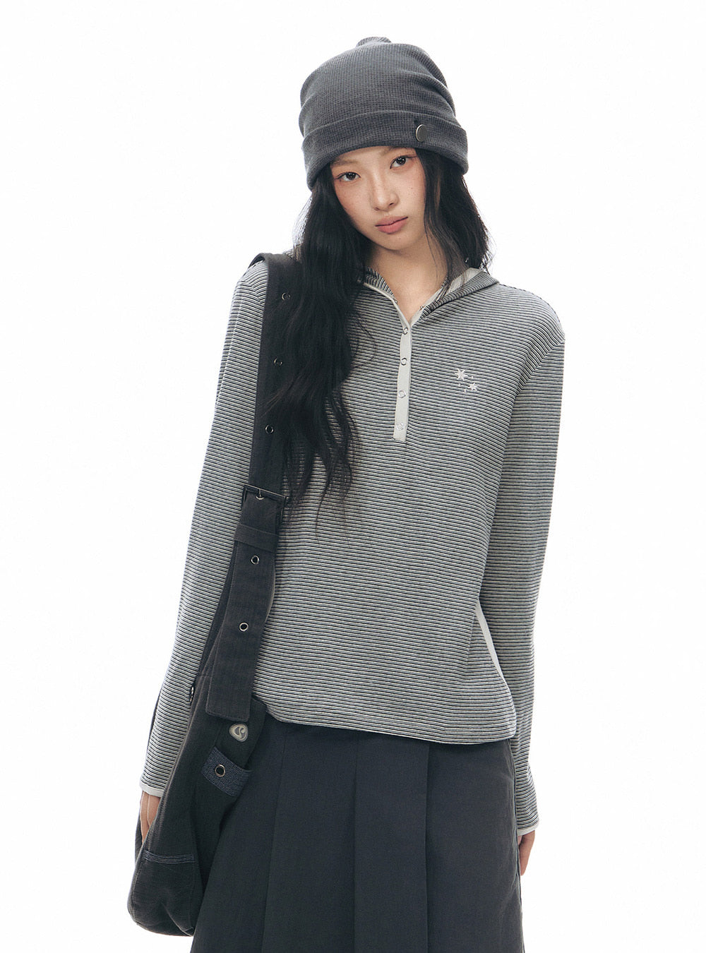 Contrast Stripe Hooded Top (2color)