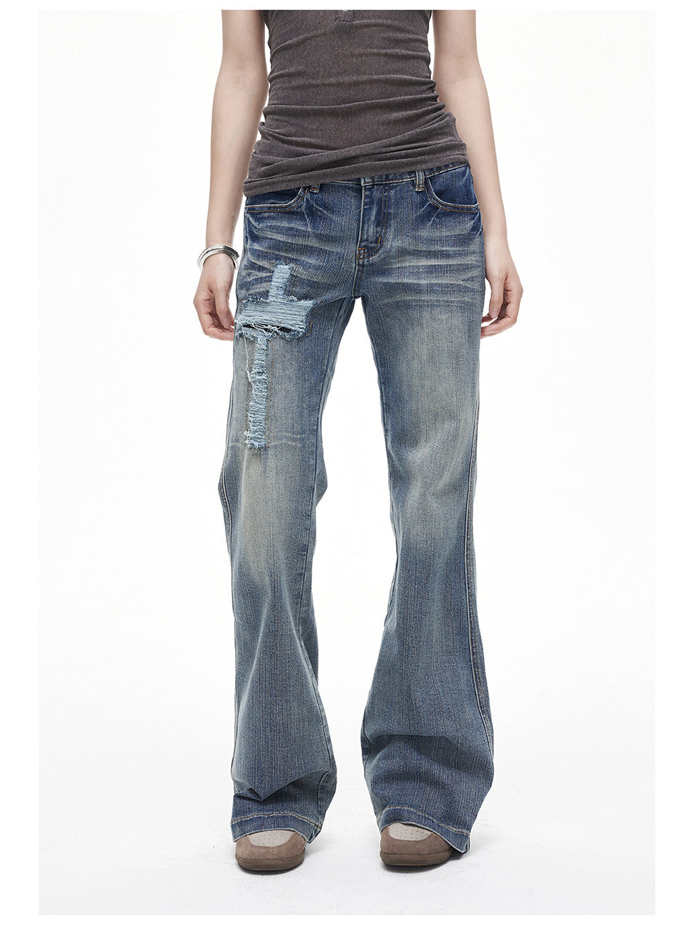 Whisker Slash Bootcut Jeans