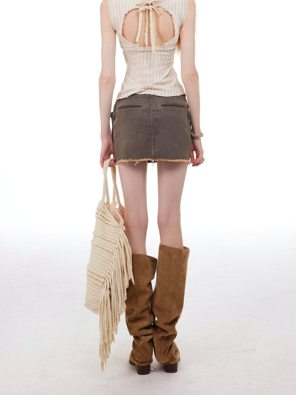 Lace Tie Patchwork Slim Crop Cotton Blend Casual Beige Solid Tank Camisoles