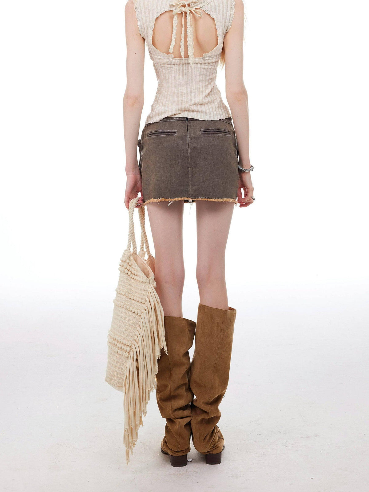 Lace Tie Patchwork Slim Crop Cotton Blend Casual Beige Solid Tank Camisoles