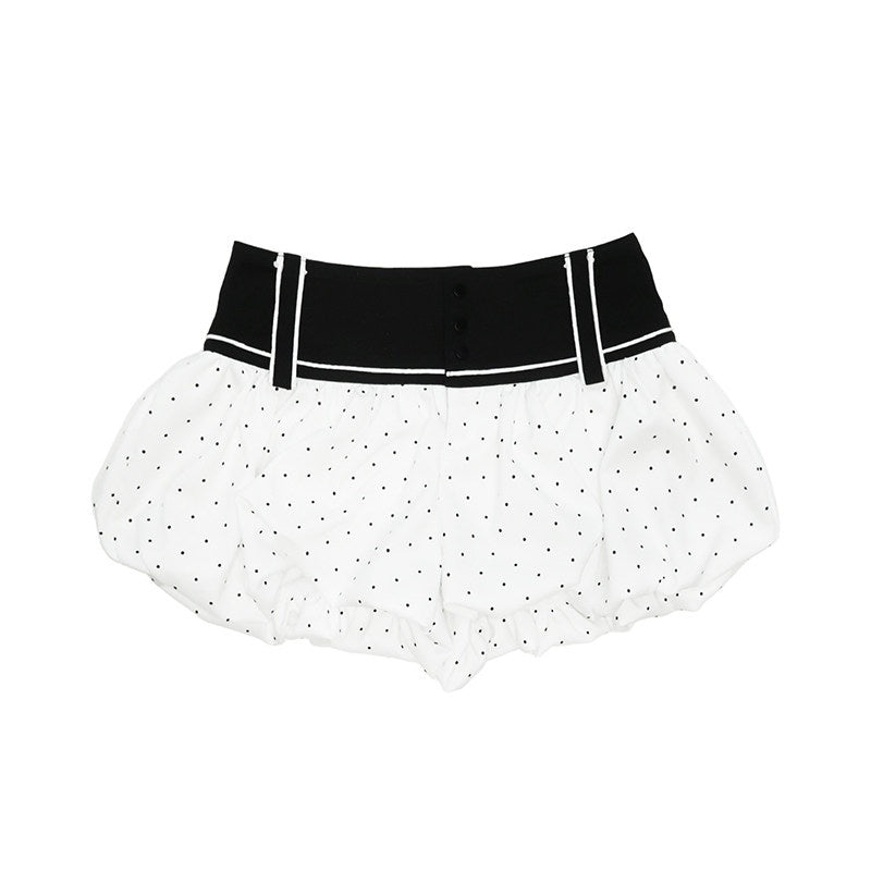 Lined Pleated Low Rise Bubble Hem Relaxed Fit Casual White Woven Mini Shorts