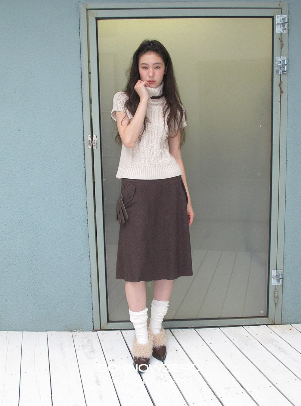 Turtleneck Cable Knit Top
