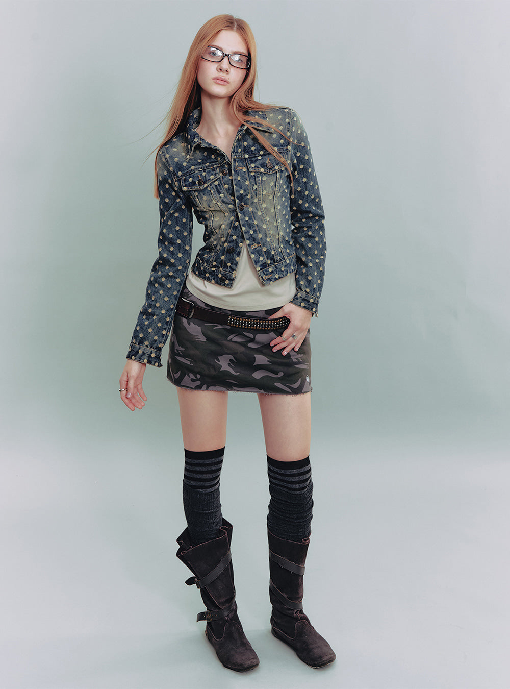 Camo Raw Hem Mini Skirt