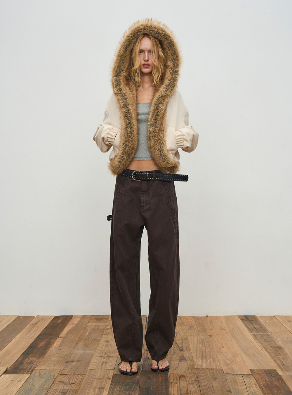 Dark Brown Canvas Curved-Cut Work Pants