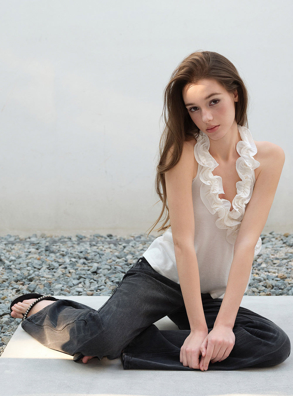 Ruffle Cascade Halter Top