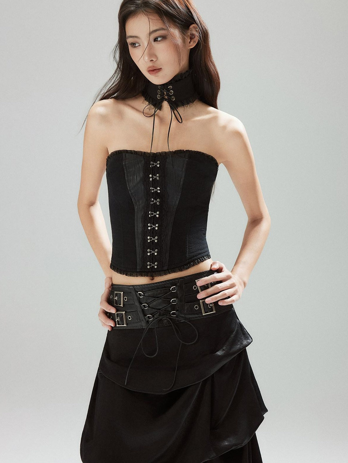 Zipper Slim Fit Cotton Streetwear Black Short No Padding Tube Tops