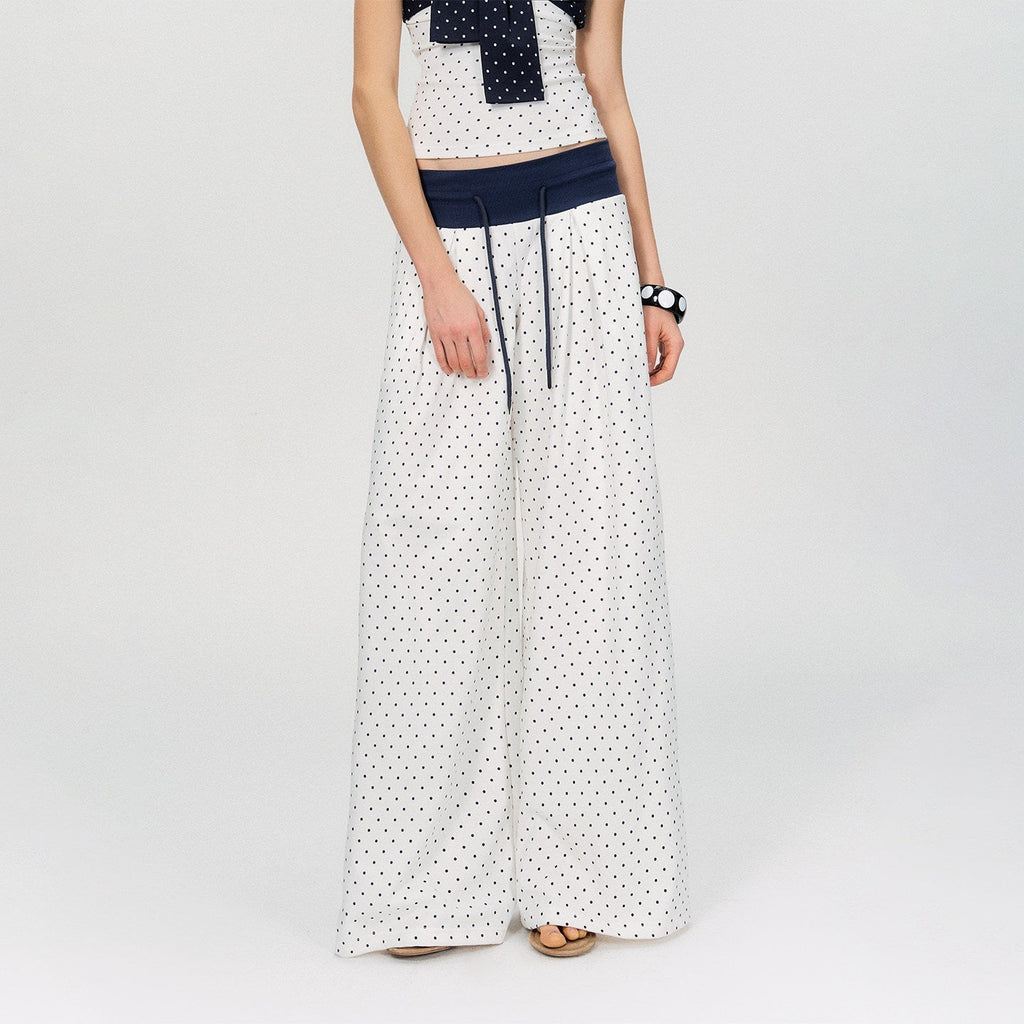 Polka Dot Cotton Two Piece Colorblock Sexy High Waist Pants Tube Tops