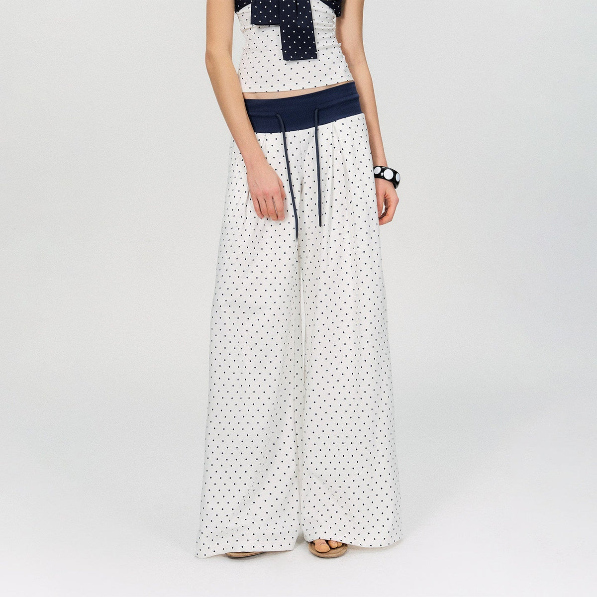Polka Dot Cotton Two Piece Colorblock Sexy High Waist Pants Tube Tops