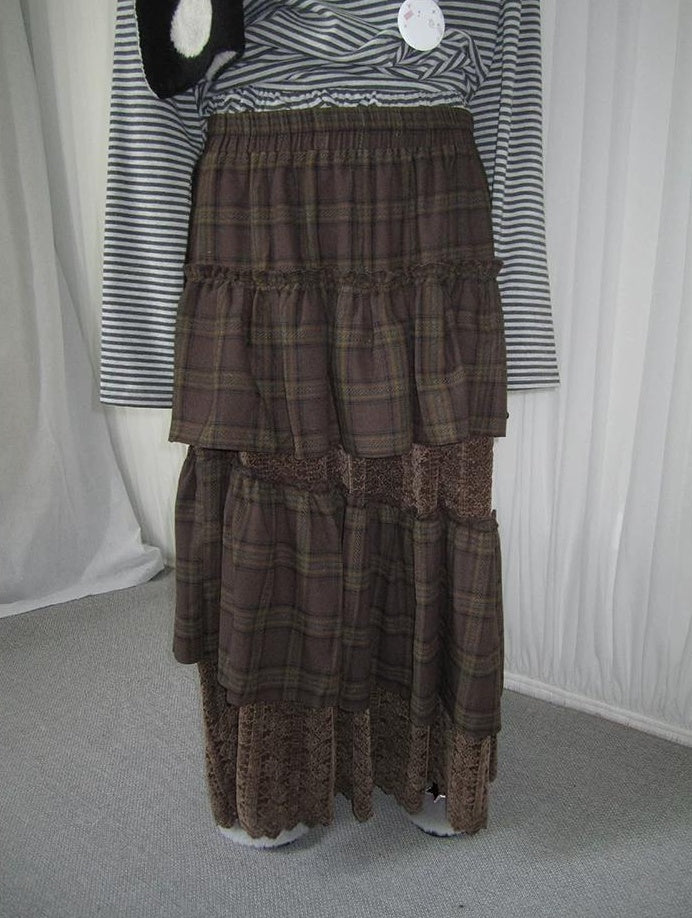 3months | PLAID LACE MAXI SKIRT【ID:TN00051】