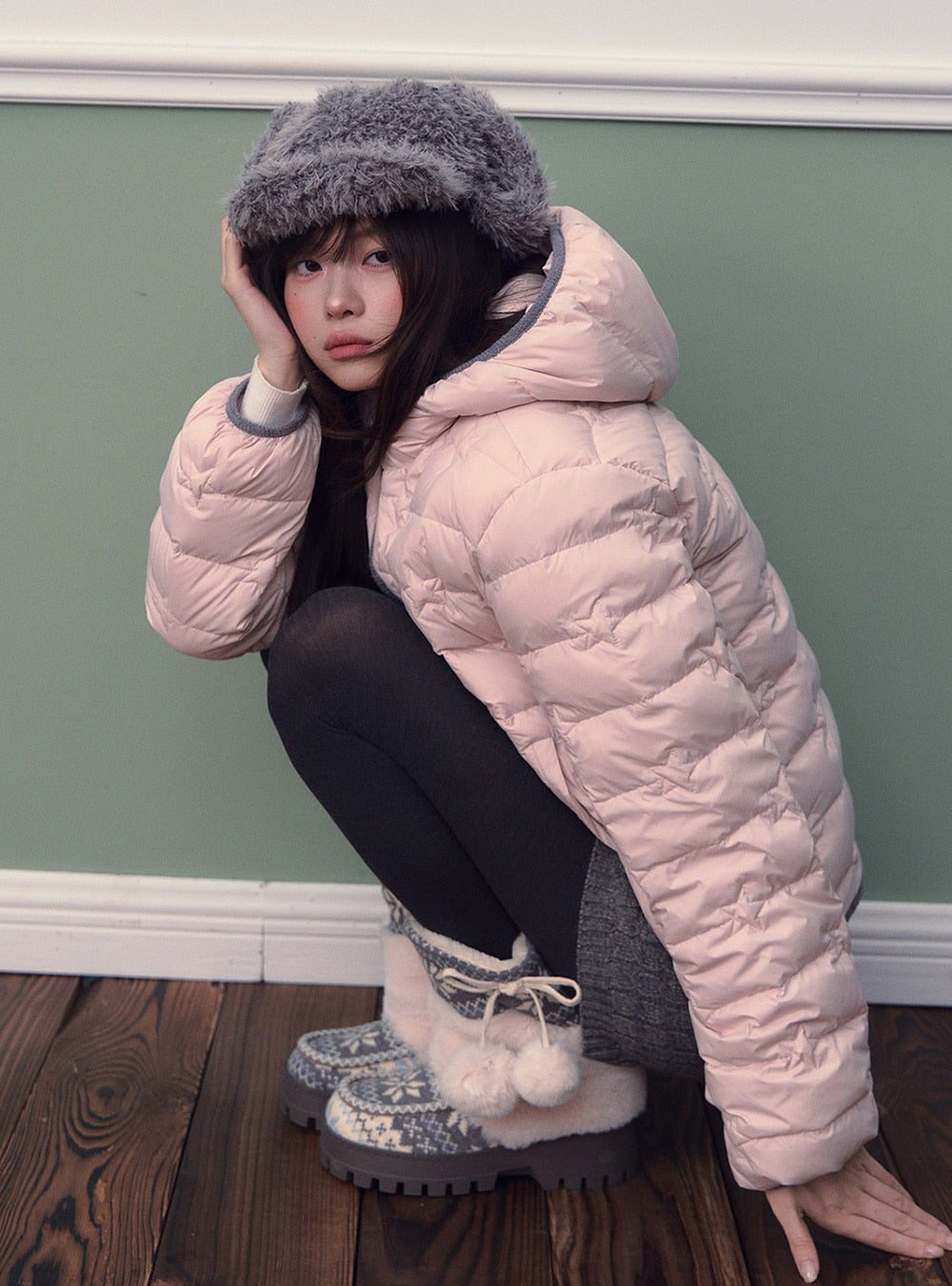 Star Hooded Light Down Jacket (2color)