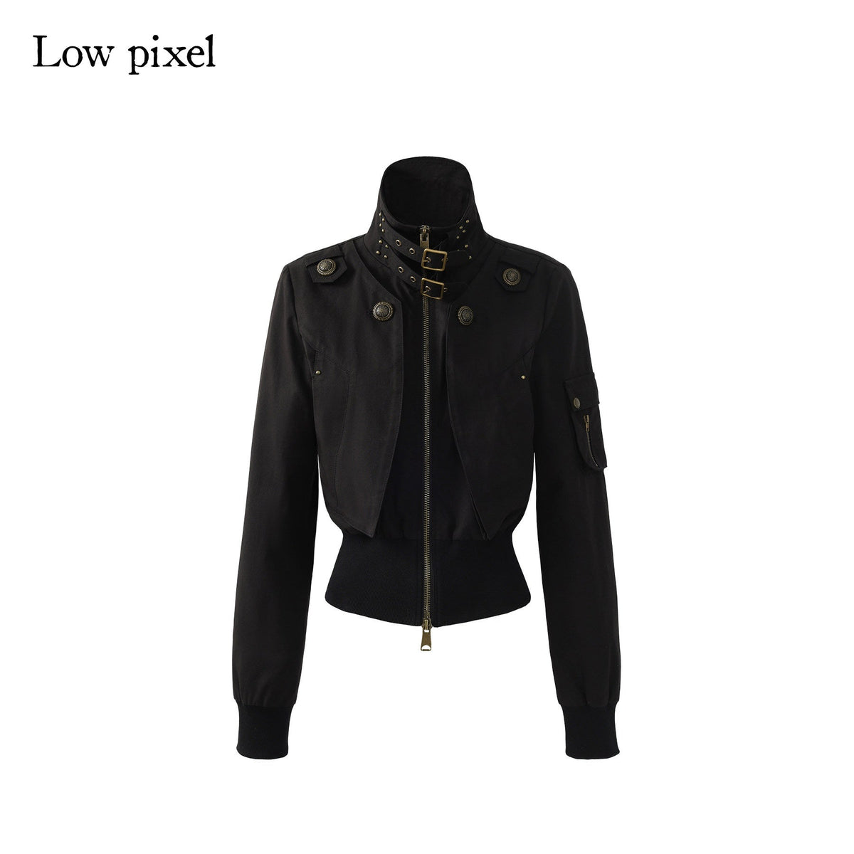 Slim Waist Dark Gothic Cotton Zip Stand Collar Long Sleeve Women Cropped Jackets