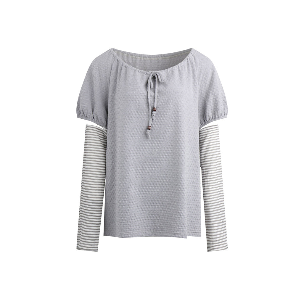 Layered Stripe Sleeve String Top (2color)