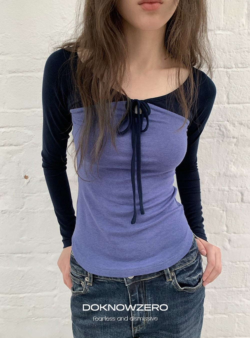 Colorblock Tie Neck Top