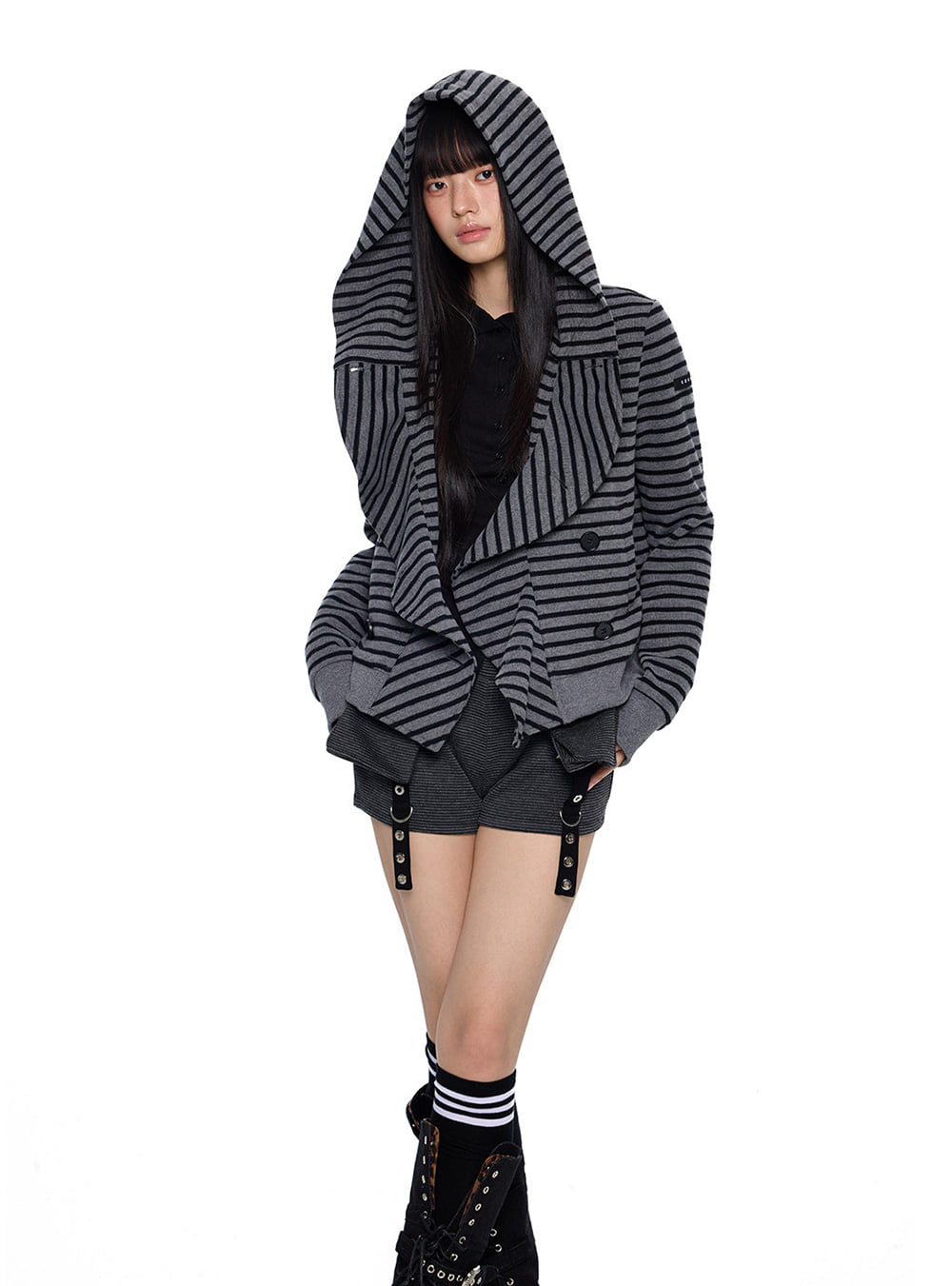 Striped Hooded Layered Cardigan