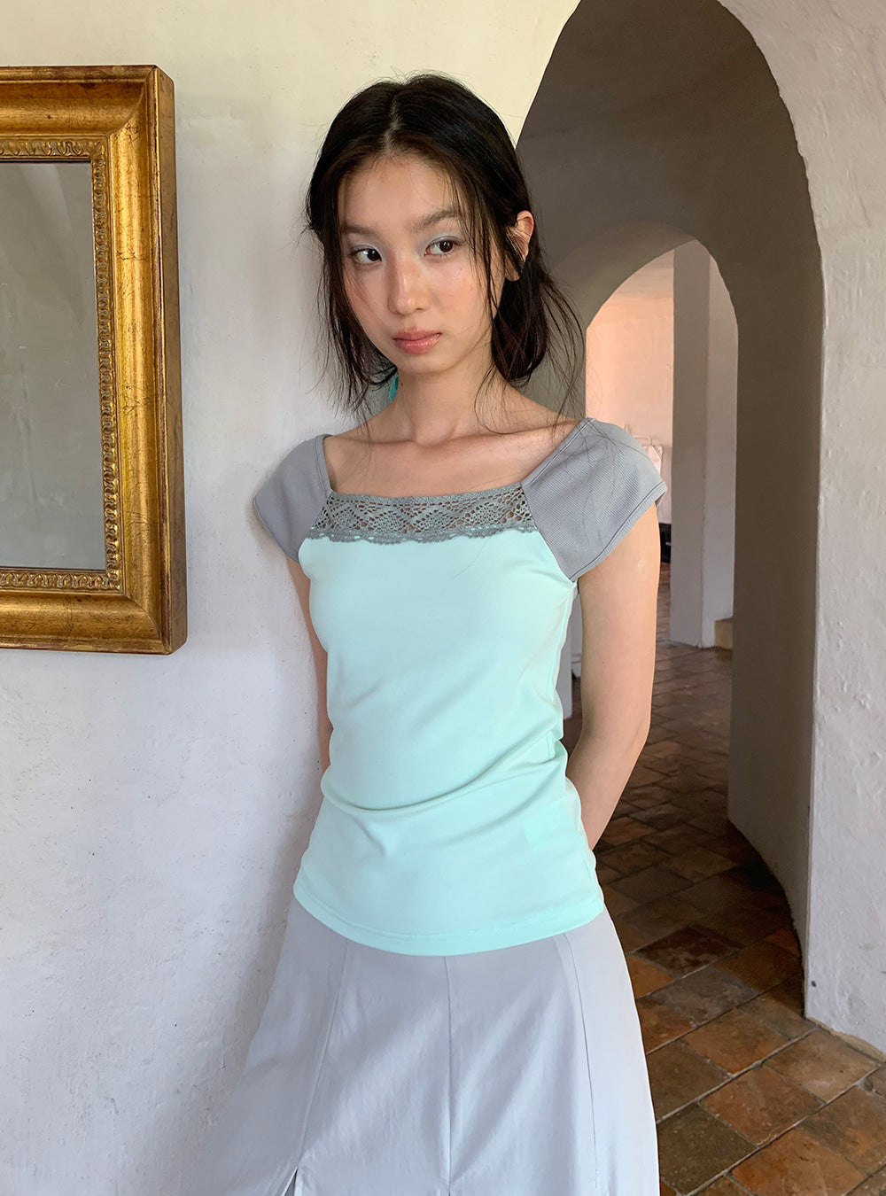 Mint Lace Frame Top