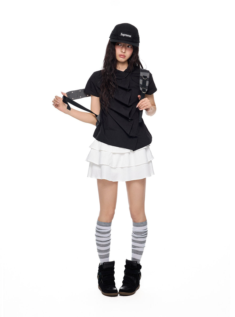 Oblique Fold Drape Blouse Top (3color)