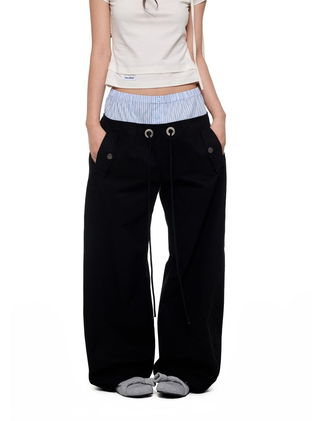 Stripe Contrast Straight Pants