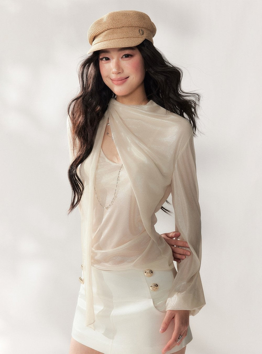 Ribbon Drape Satin Top