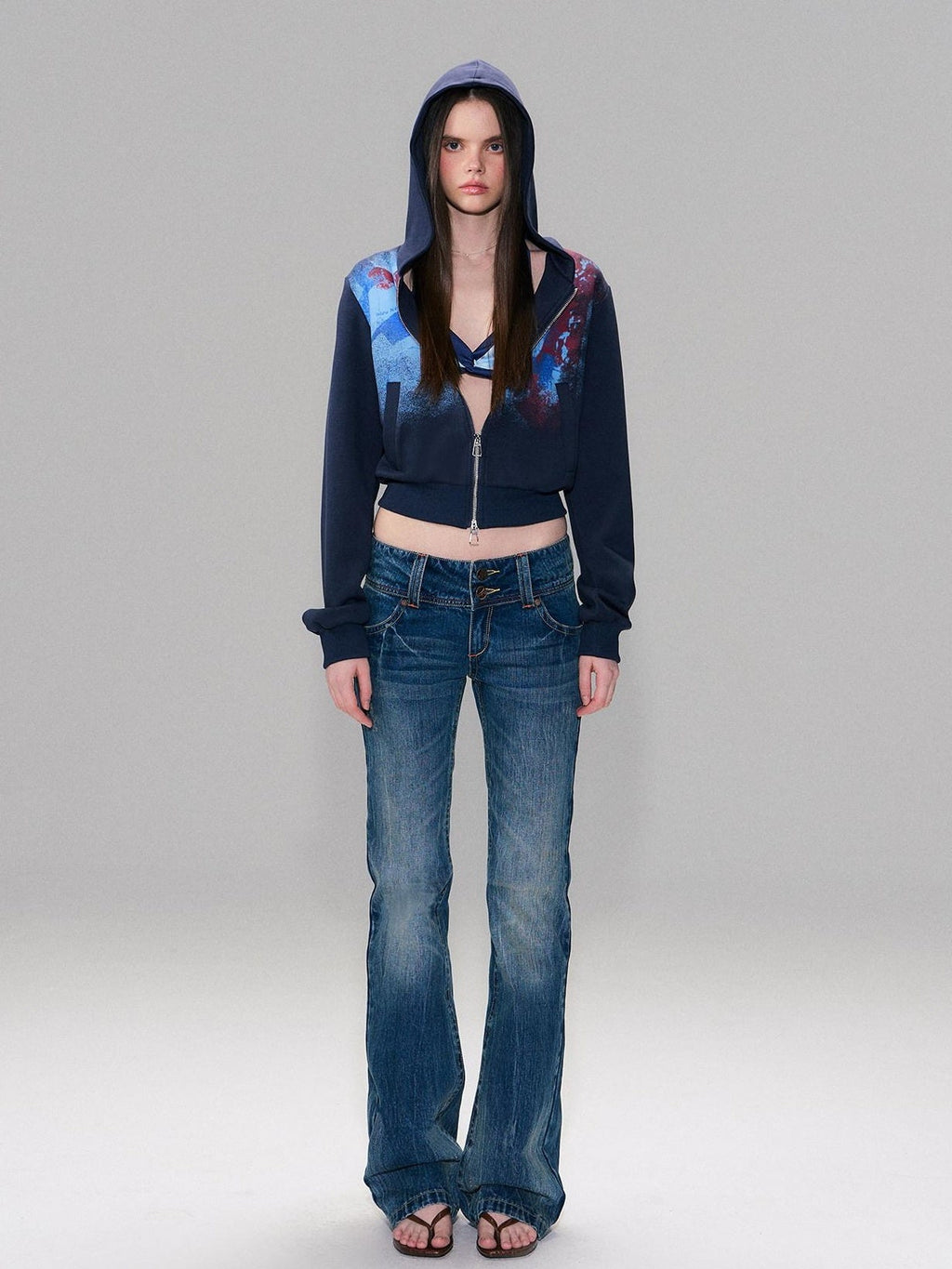 Slight Stretch Low Rise Slim Cotton Casual Women Deep Blue Straight Leg Jeans
