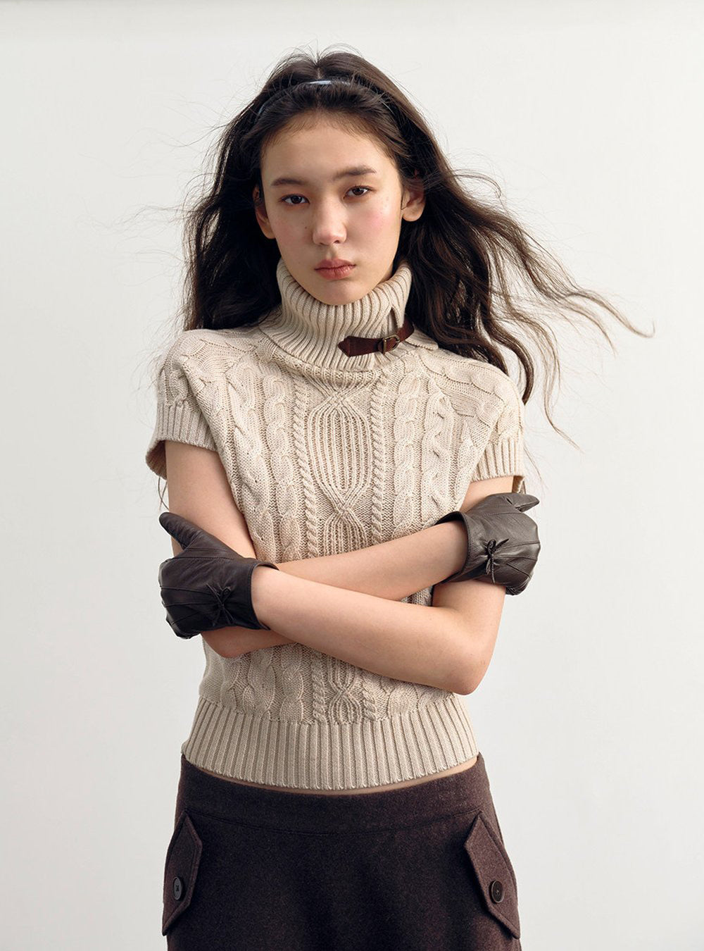 Turtleneck Cable Knit Top