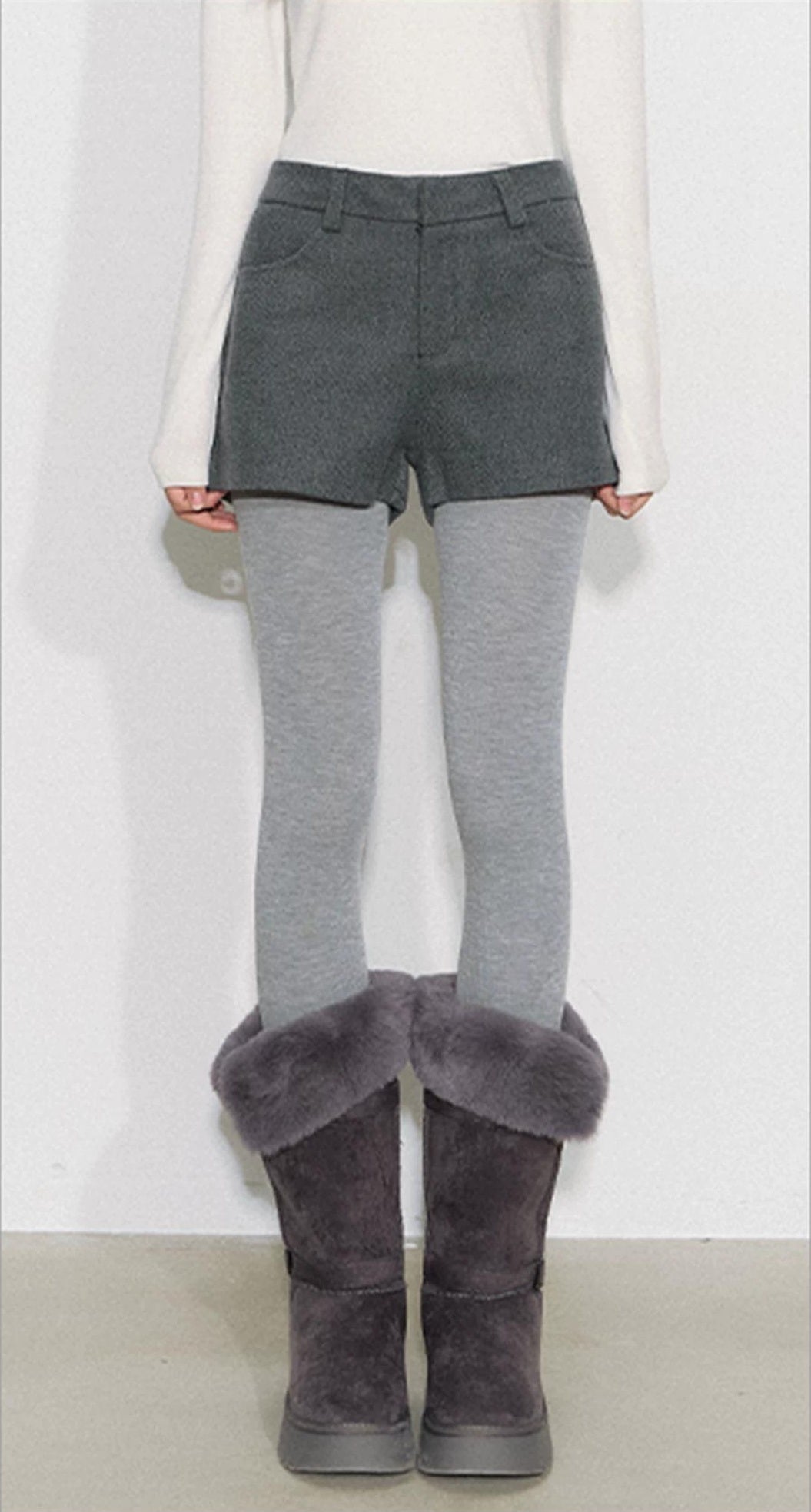 THELIGHT | GRAY TWEED HIGH-WAISTED PANTS【ID:TN00090】