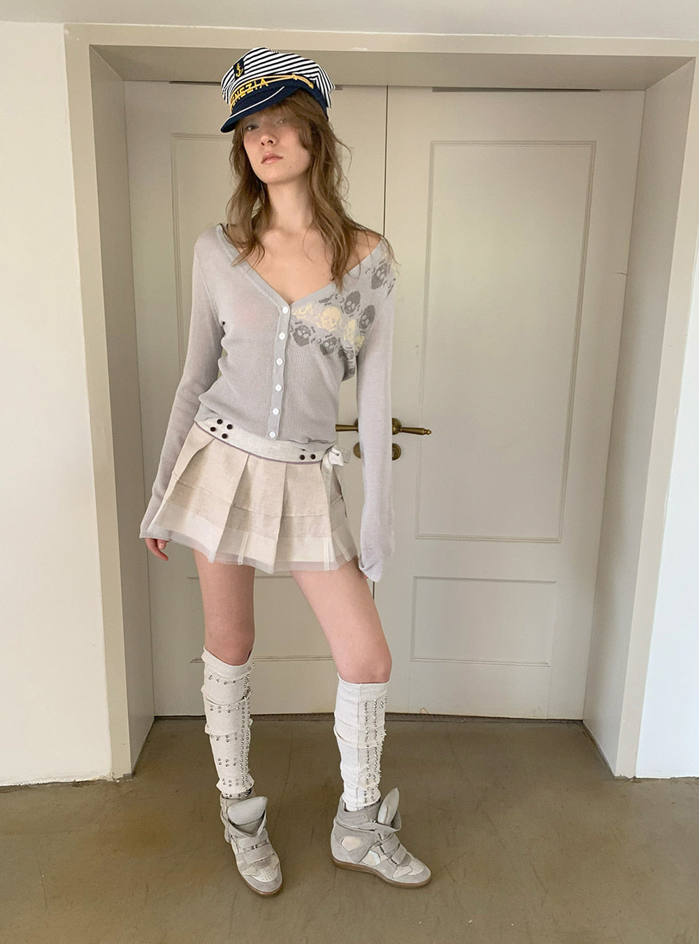 Muted Grey Skull Jacquard Cardigan