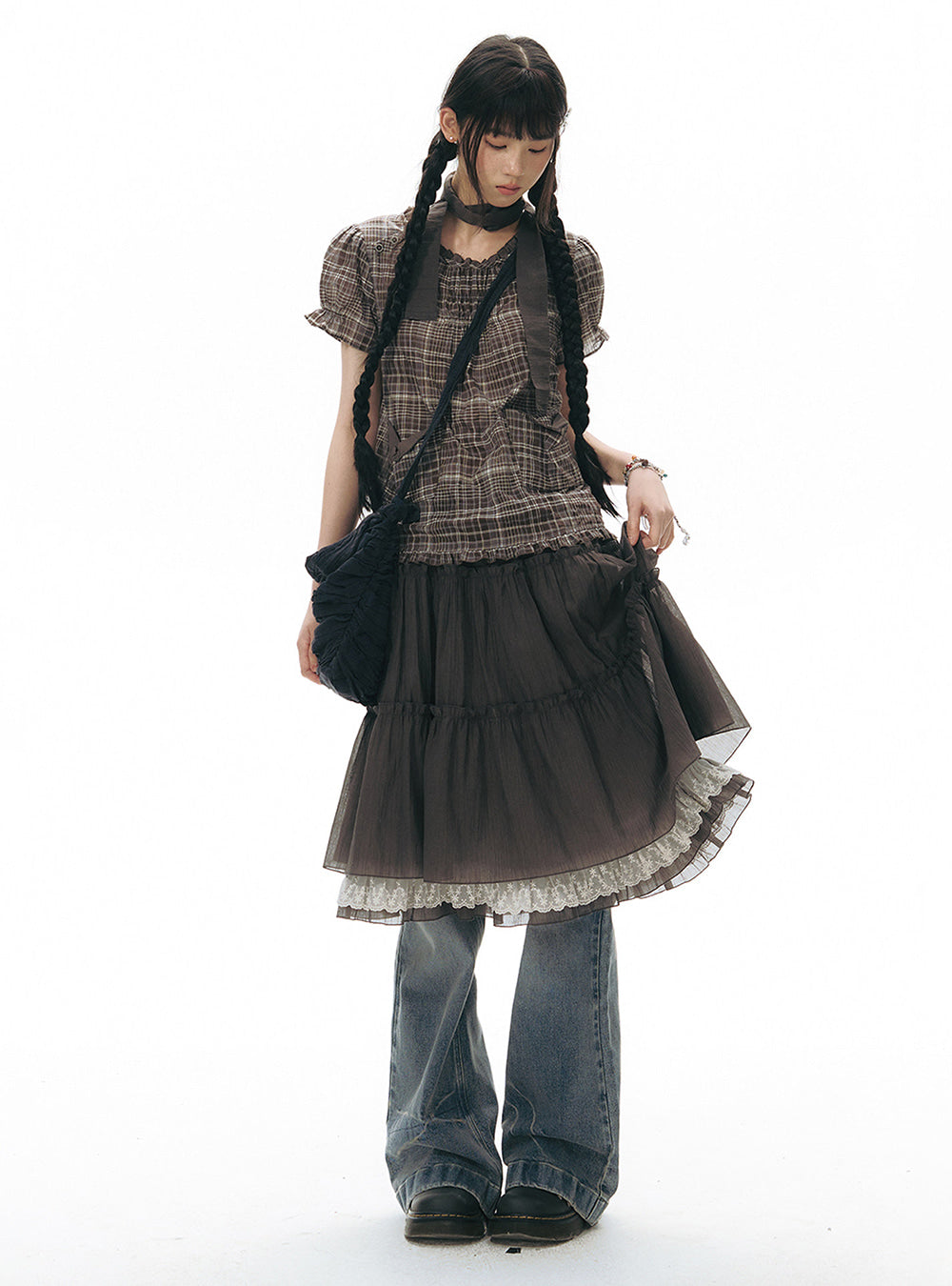 Tiered Lace Hem Midi Skirt