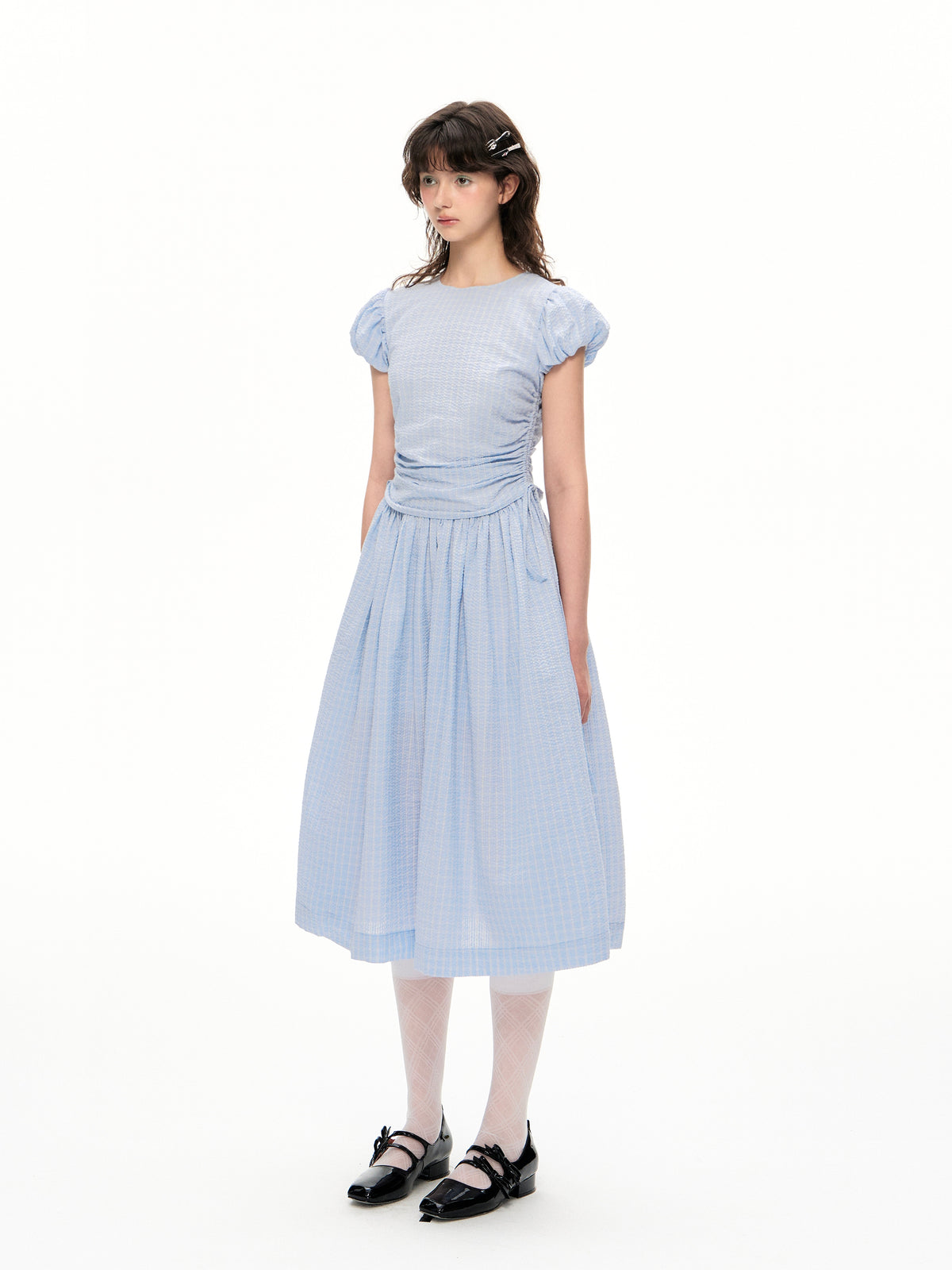 Romance Nanci Puff Sleeve Shirring Point Dress
