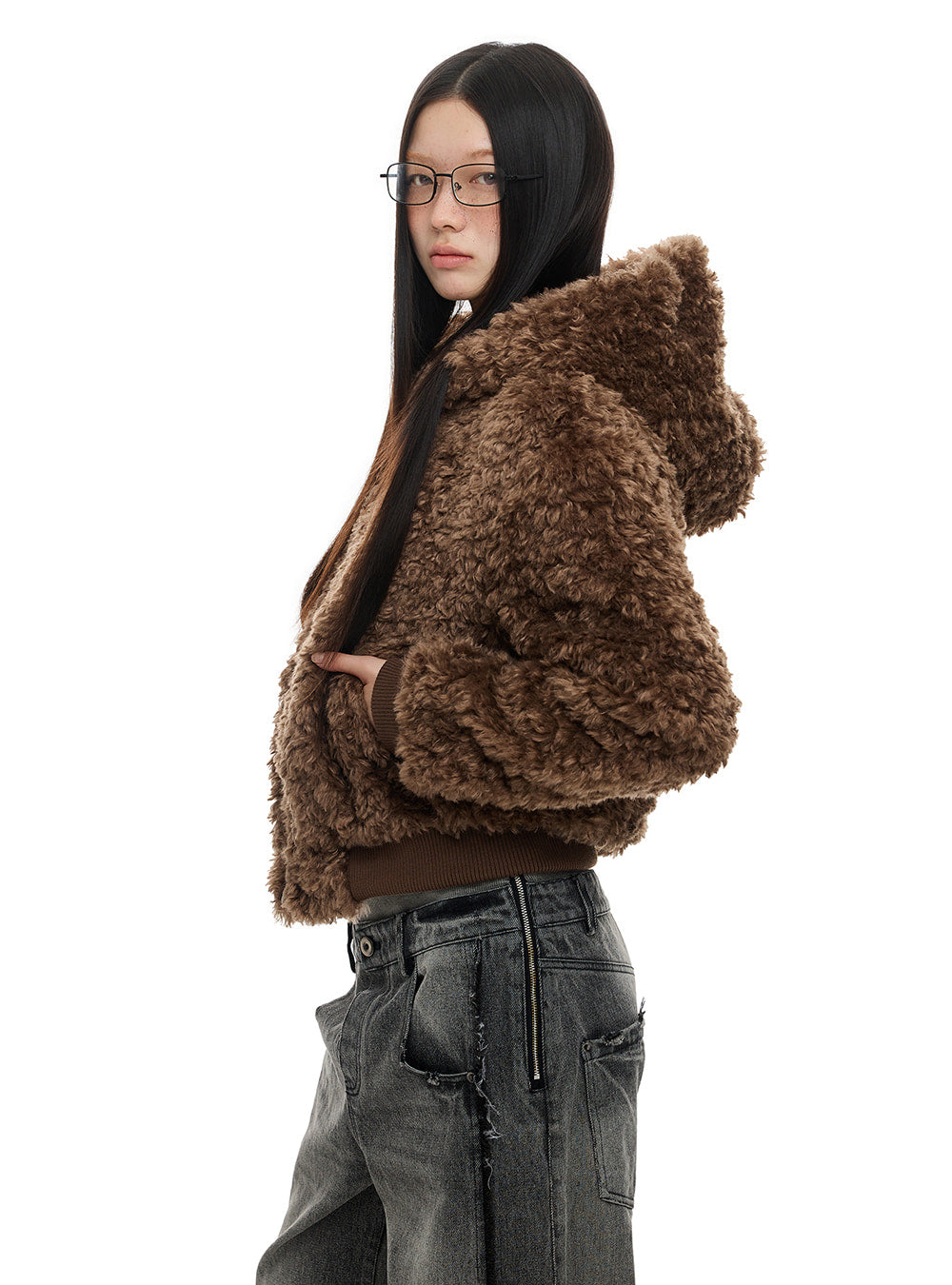 Soft Furry Hooded Crop Jacket (2color)