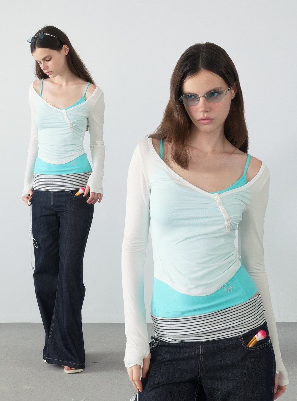 Spiral Button Shirring Top