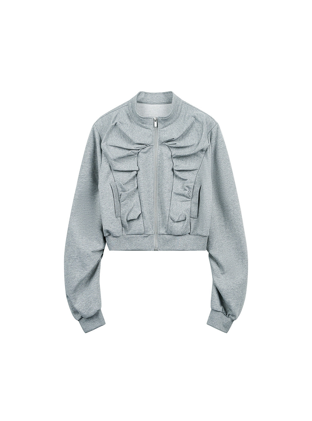 Asymmetrical Shirred Zip-Up Sweatshirt