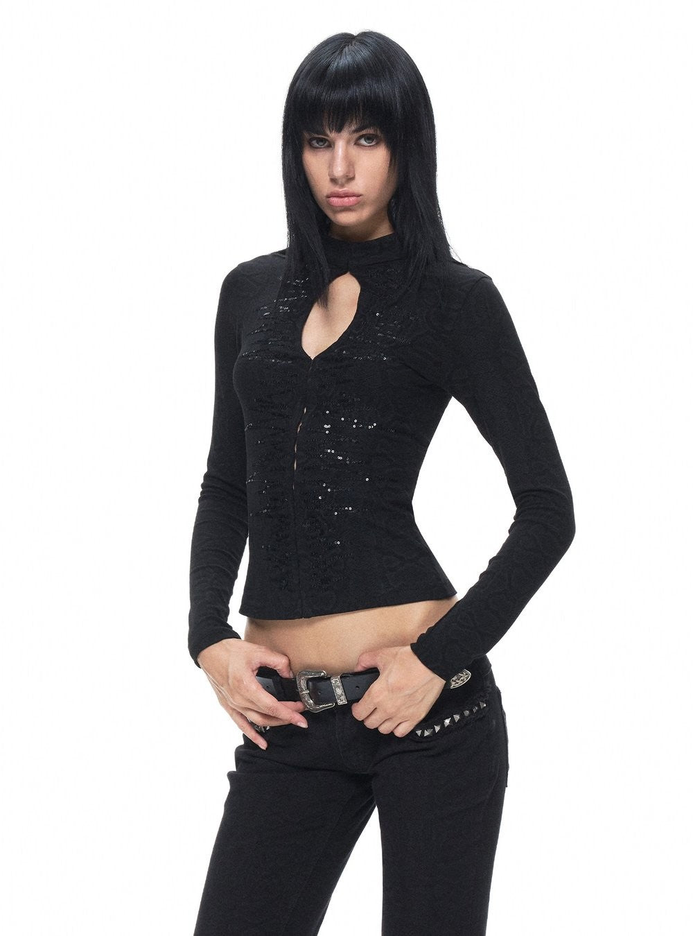 Lace Cutout Sequin Top