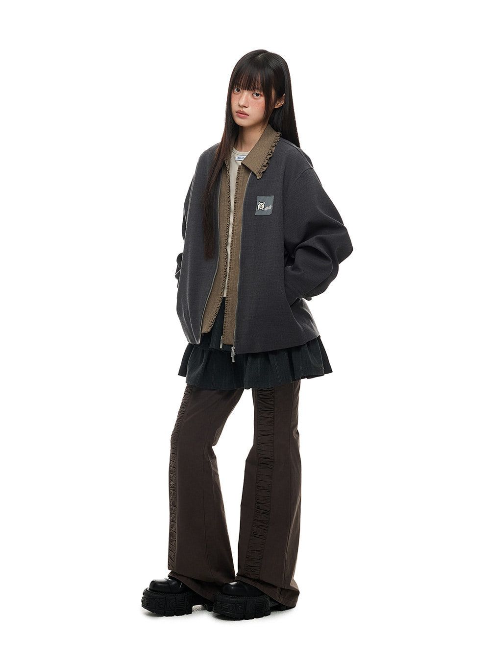 Ruffle Zip Patch Jacket