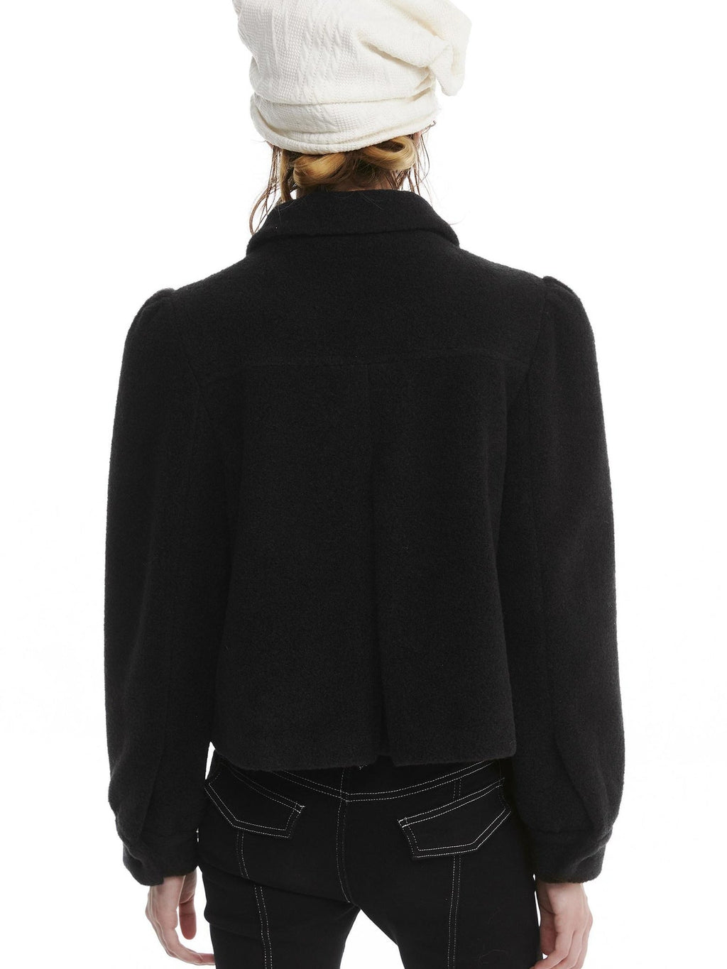 Cozy Faux Lambswool Double Breasted Puff Short Doll Collar Women Cropped Jackets