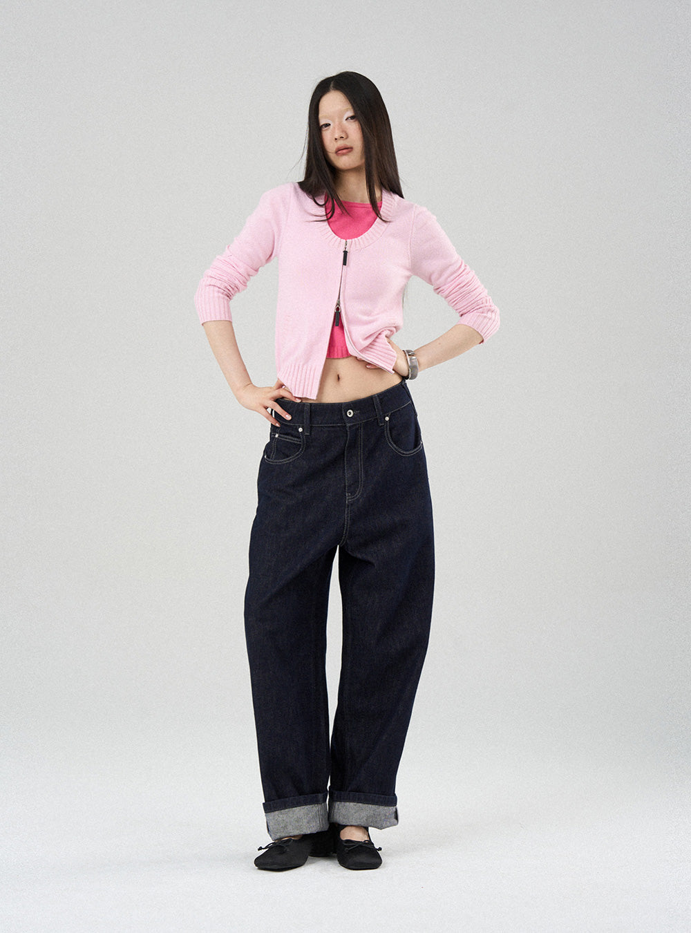 Slim Fit Faux-Layer Merino Knit Cardigan (2color)