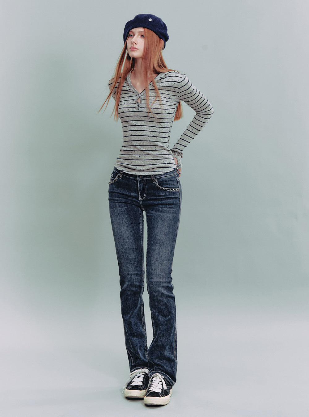 Striped Slim Henley Top